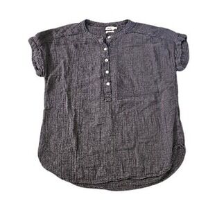 Faherty Shirt Womens Small Gray Organic Cotton Gauze Short Sleeve Henley Top